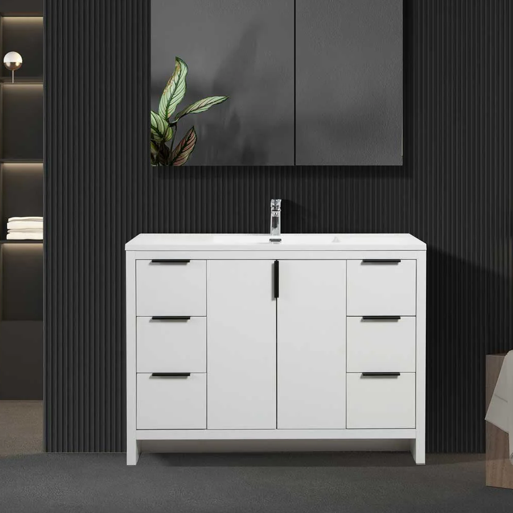 Evana 48" W Freestanding Vanity with Sink Top White | LessCare
